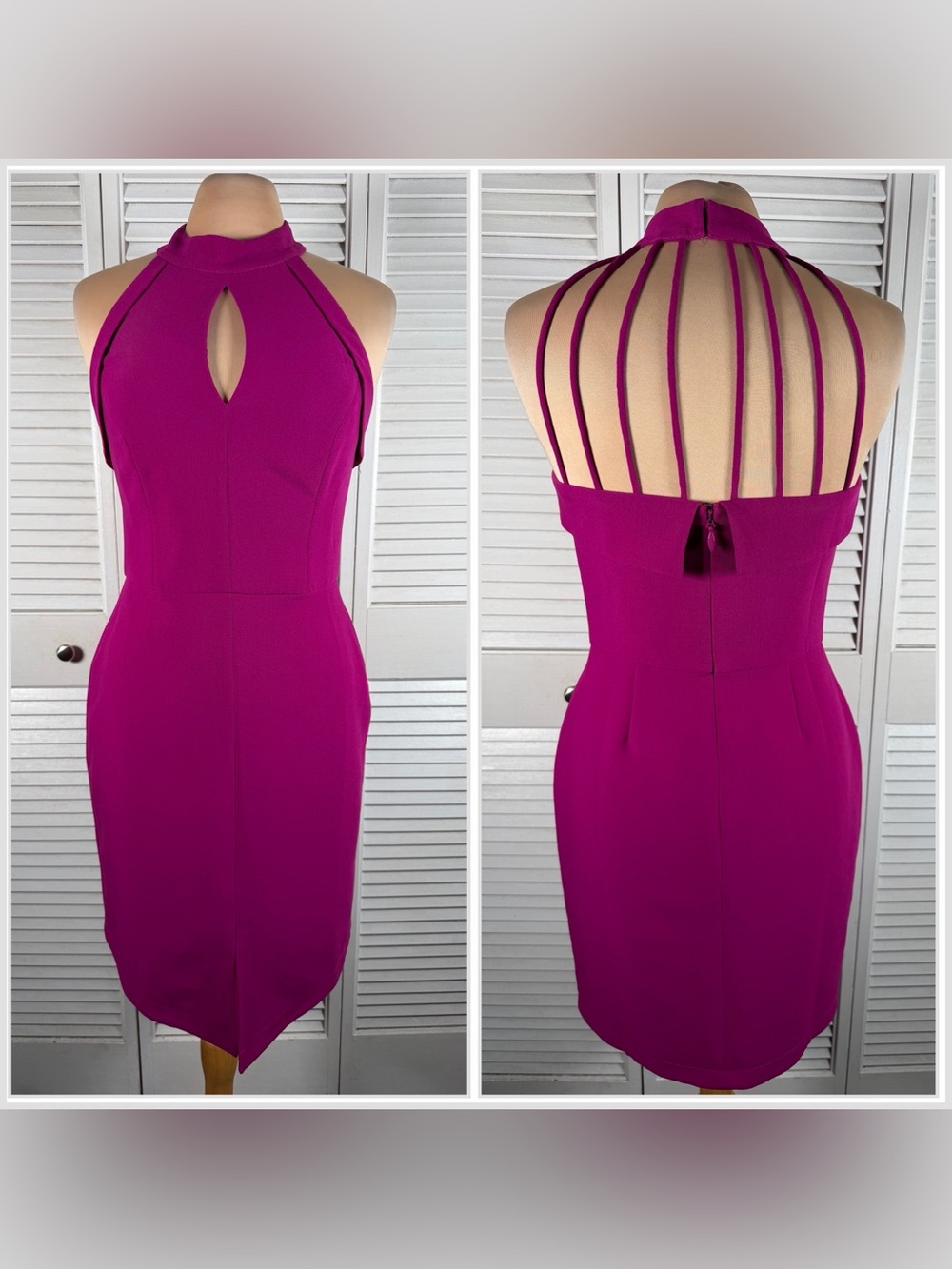 Adelyn Rae S Magenta Strappy Cage Back Keyhole Sheath Cocktail Dress